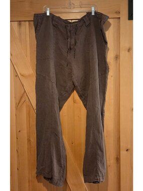 PULP Men’s XL 100% Linen Pants Brown Relaxing Comfort Drawstring Loose Fit READ